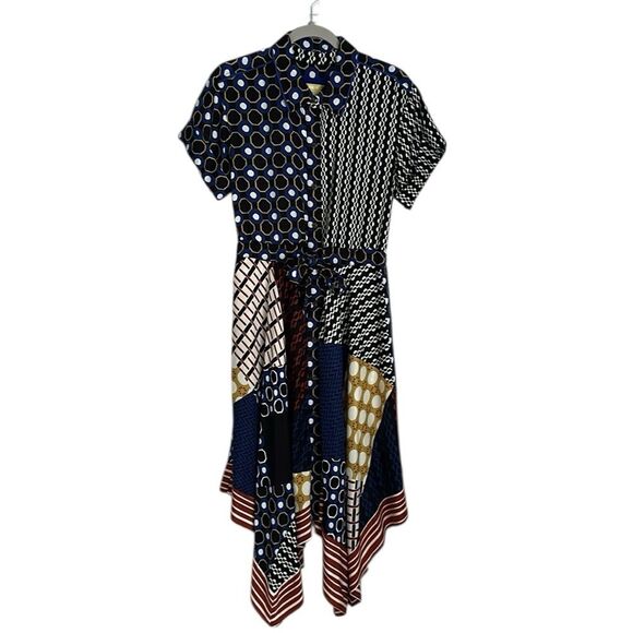 Anthropologie Maeve Contrast Midi Shirt Dress Patchwork Boho Short Sleeve Size S - Picture 2 of 11